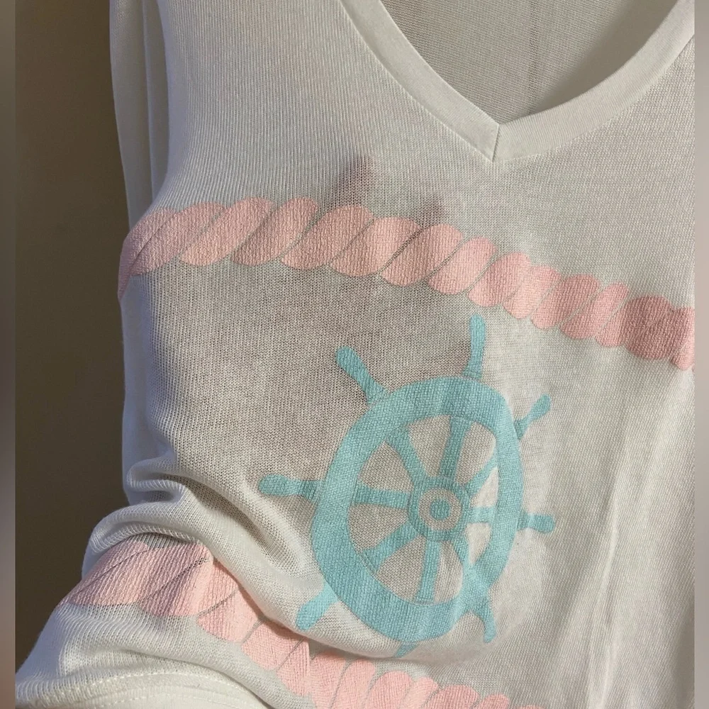 Wildfox Sweater‎ V Neck White Sailor Pullover Medium